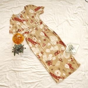Vintage Karin Stevens Classy Hawaiian Print Midi Dress Women's Size 10 RN 69084